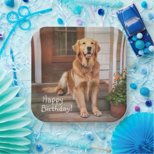 Happy Birthday Golden Retriever Pappteller (Party)