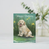 Happy Birthday Golden Retriever Puppy Postcard Postkarte (Stehend Vorderseite)