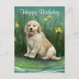 Happy Birthday Golden Retriever Puppy Postcard Postkarte