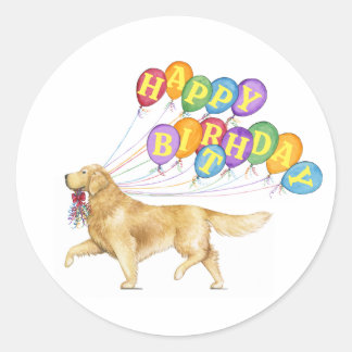 Happy Birthday Golden Retriever Runder Aufkleber