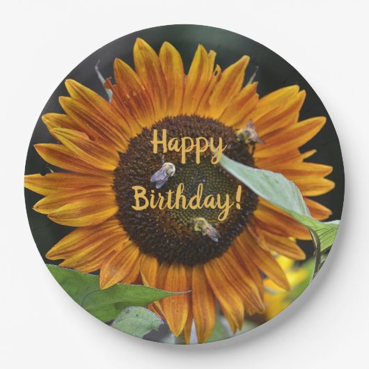 Happy Birthday Golden Sunflower Pappteller (Vorderseite)
