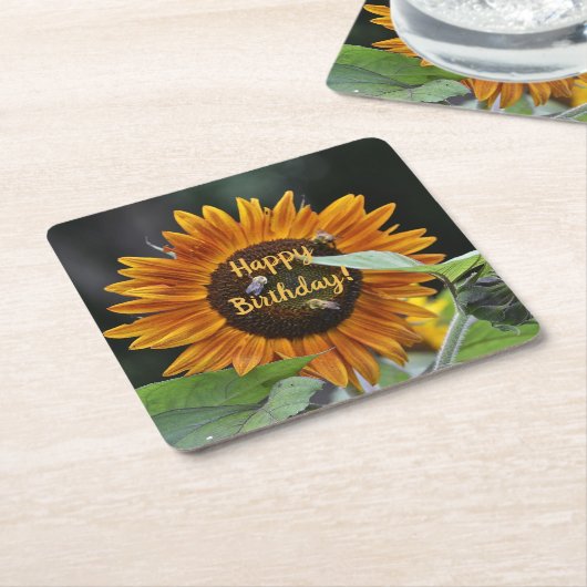 Happy Birthday Golden Sunflower Rechteckiger Pappuntersetzer (angewinkelt)
