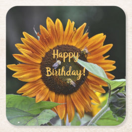 Happy Birthday Golden Sunflower Rechteckiger Pappuntersetzer