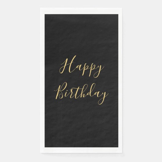 Happy Birthday Golden Yellow Text Black Custom Serviette (Vorderseite)