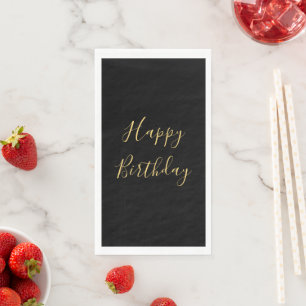 Happy Birthday Golden Yellow Text Black Custom Serviette