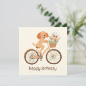Happy Birthday Goldendoodle Dog Biking Spring Karte (Stehend Vorderseite)