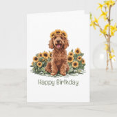 Happy Birthday Goldendoodle Dog Sonnenblumenkrone Karte (Gelbe Blume)
