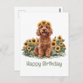 Happy Birthday Goldendoodle Dog Sonnenblumenkrone Postkarte (Vorne/Hinten)