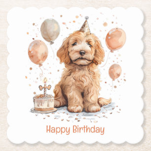 Happy Birthday Goldendoodle Hund Birthday Cake Untersetzer