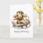 Happy Birthday Goldendoodle Hund Pilot Flugzeug Karte (Gelbe Blume)