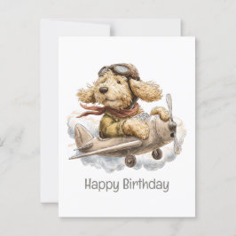 Happy Birthday Goldendoodle Hund Pilot Flugzeug Postkarte