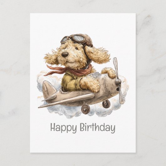 Happy Birthday Goldendoodle Hund Pilot Flugzeug Postkarte (Vorderseite)