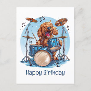 Happy Birthday Goldendoodle Hund spielen Trommeln Postkarte