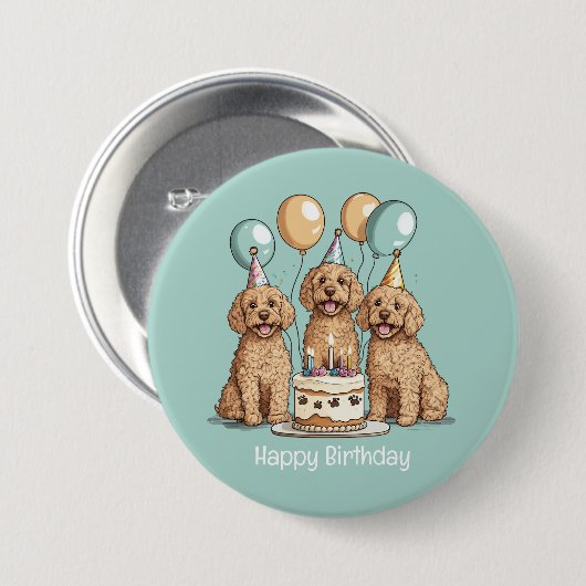 Happy Birthday Goldendoodle Hunde Button (Vorne & Hinten)