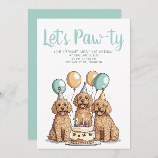 Happy Birthday Goldendoodle Hunde Einladung (Vorne/Hinten)