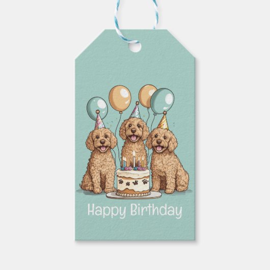 Happy Birthday Goldendoodle Hunde Geschenkanhänger (Vorderseite)