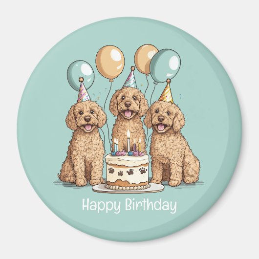 Happy Birthday Goldendoodle Hunde Magnet (Vorne)