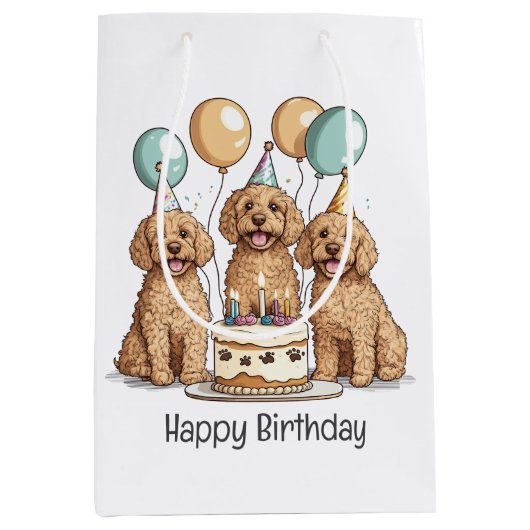 Happy Birthday Goldendoodle Hunde Mittlere Geschenktüte (Vorderseite)