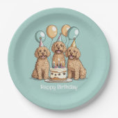 Happy Birthday Goldendoodle Hunde Pappteller (Vorderseite)