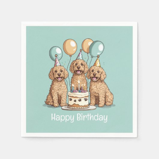 Happy Birthday Goldendoodle Hunde Serviette (Vorderseite)