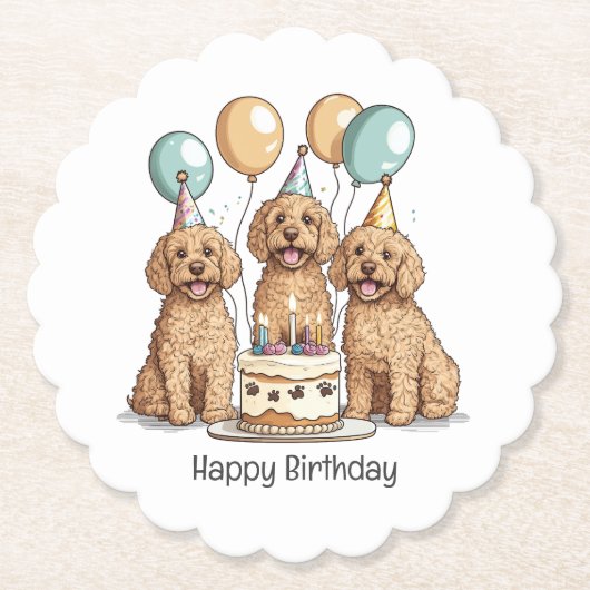 Happy Birthday Goldendoodle Hunde Untersetzer (Vorderseite)
