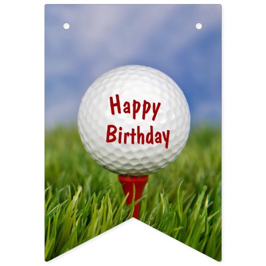 Happy Birthday Golf Ball auf Red T Wimpelkette (Erste Fahne)