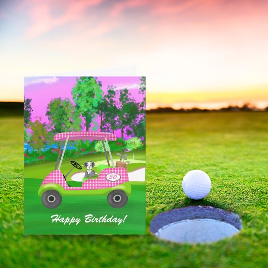 Happy Birthday Golf Cart mit Niedlichem Schnauzer Karte