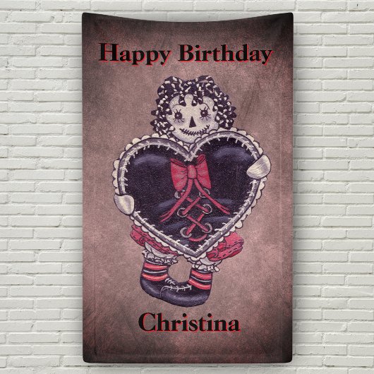 Happy Birthday Gothic Grunge Rag Doll Heart Banner