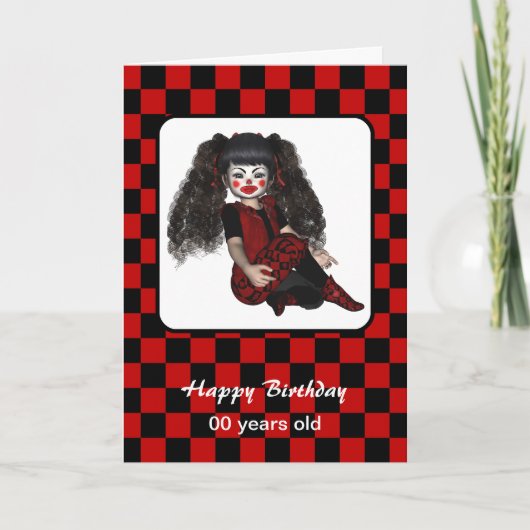 Happy Birthday Gothic Karos Clown Kid Card Karte (Vorderseite)