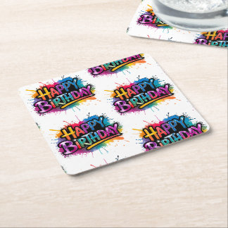 Happy Birthday Graffiti Pink Coaster Rechteckiger Pappuntersetzer