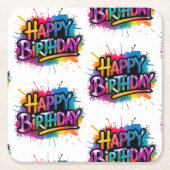 Happy Birthday Graffiti Pink Coaster Rechteckiger Pappuntersetzer (Vorderseite)