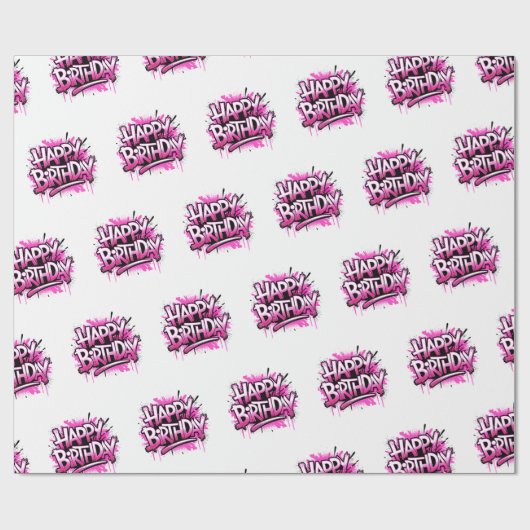 Happy Birthday Graffiti Pink Gift Wrap Geschenkpapier (Flach)