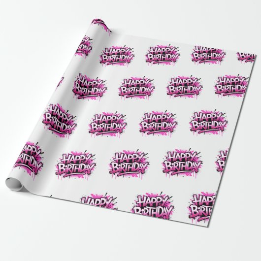 Happy Birthday Graffiti Pink Gift Wrap Geschenkpapier (Ungerollt)