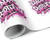 Happy Birthday Graffiti Pink Gift Wrap Geschenkpapier (Rolleneckpunkt)
