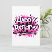 Happy Birthday Graffiti Pink Invitation Einladung (Stehend Vorderseite)