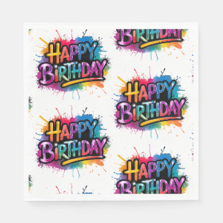 Happy Birthday Graffiti Pink Paper Napkin Serviette