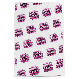 Happy Birthday Graffiti Pink & White Bag Mittlere Geschenktüte