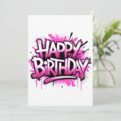Happy Birthday Graffiti Pink & White Invite Einladung (Stehend Vorderseite)