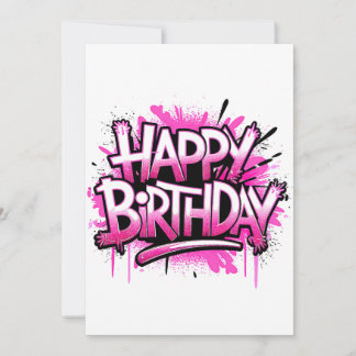 Happy Birthday Graffiti Pink & White Invite Einladung
