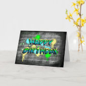 Happy Birthday | Graffiti-Text Karte (Gelbe Blume)