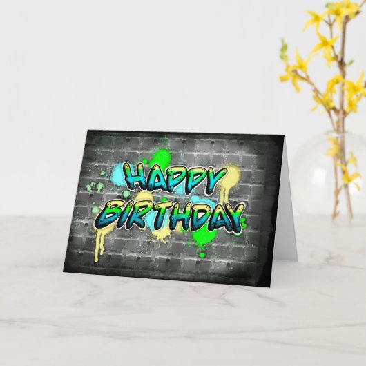 Happy Birthday | Graffiti-Text Karte (Gelbe Blume)