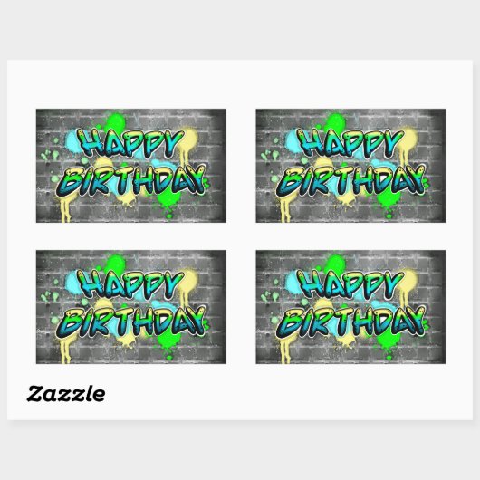 Happy Birthday | Graffiti-Text Rechteckiger Aufkleber (Blatt)
