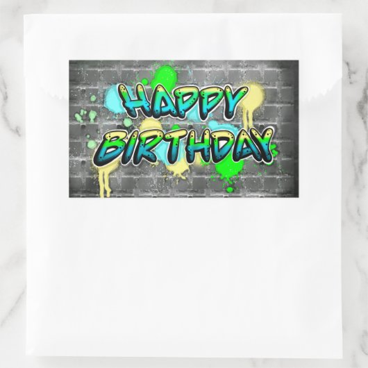 Happy Birthday | Graffiti-Text Rechteckiger Aufkleber (Tasche)