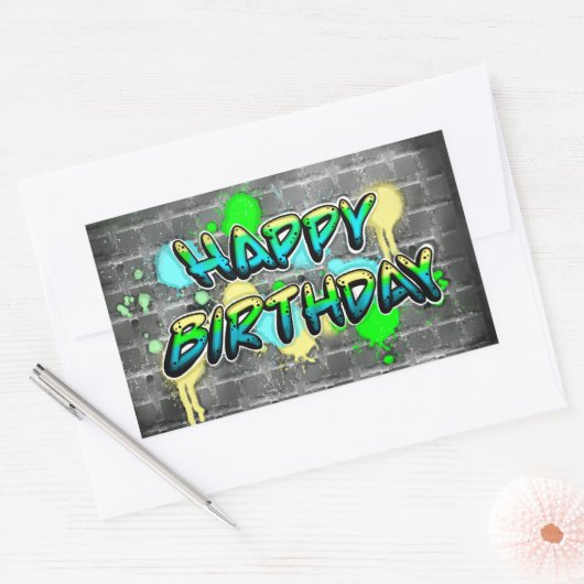 Happy Birthday | Graffiti-Text Rechteckiger Aufkleber (Umschlag)