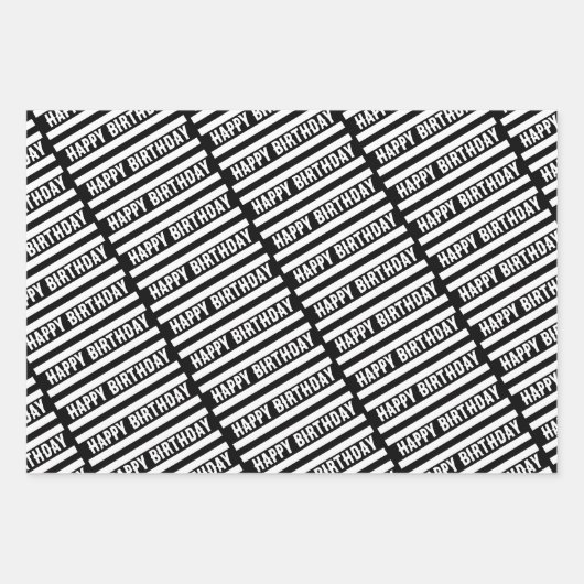 Happy Birthday Grafik Muster Geschenkpapier Set (Vorderseite)