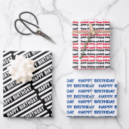 Happy Birthday Grafik Muster Geschenkpapier Set