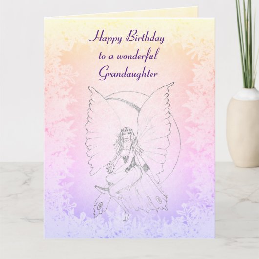 Happy Birthday Grandaughter Fairy Design Karte (Vorderseite)