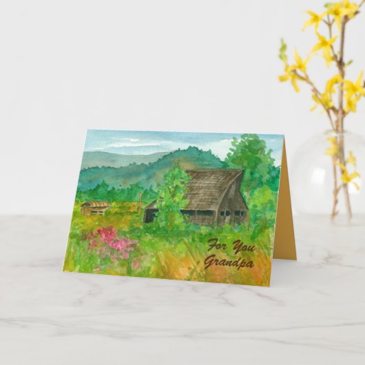Happy Birthday Grandpa Barn Fields Ranch Karte (Gelbe Blume)