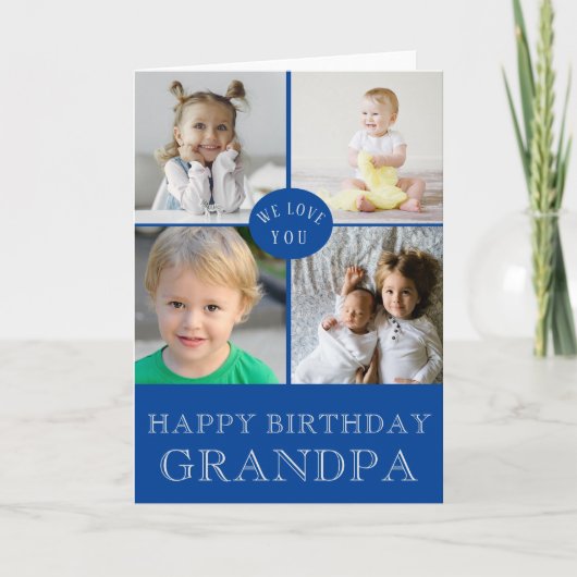 Happy Birthday Grandpa Blue Foto Collage Card Karte (Vorderseite)