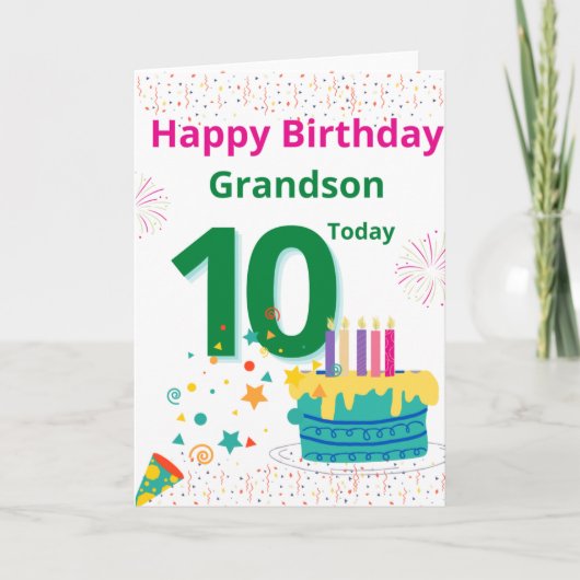 Happy Birthday Grandson - 10 Heute Karte (Vorderseite)